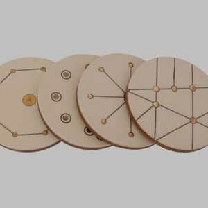 Bloomingville Set Of 4 Geometric Patterned Coasters Set Wood  Resin, Brass 4"